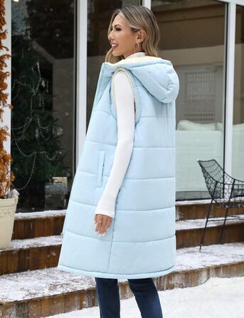 Жіноча степкова жилетка Vancavoo з капюшоном на осінь/зиму. Тепла жилетка з флісовою підкладкою, без рукавів, для відпочинку та перехідного періоду (Блакитна, S)