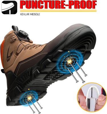 Черевики безпеки чоловічі та жіночі, водонепроникні робочі черевики, легкі, антиковзаючі, з поворотним закриттям, з металевим носком, 40 EU, C26, Хакі