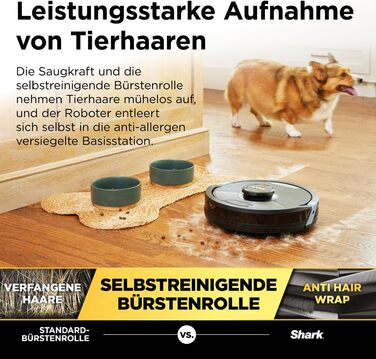 Робот-пилосос Shark Matrix Plus 2-в-1 з функцією миття та авто-збірником пилу, самоочищуючийся, для шерсті тварин, килимів та твердих підлог, 14,5 см, чорний