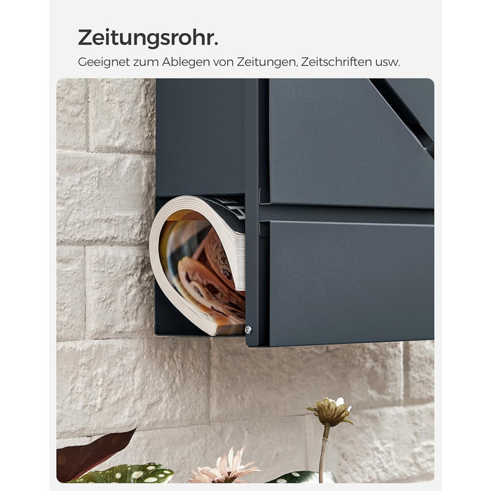 Поштовий ящик SONGMICS XXL, вуличний, антрацит, з вікном, замком та відділенням для преси GMB054G01