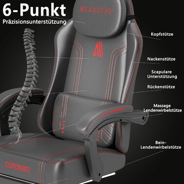 Ігровий стілець Ergonormic з регульованою спинкою та поворотом 360° - офісний стілець для дорослих/підлітків до 150 кг, тканинний червоний для дому/ігор