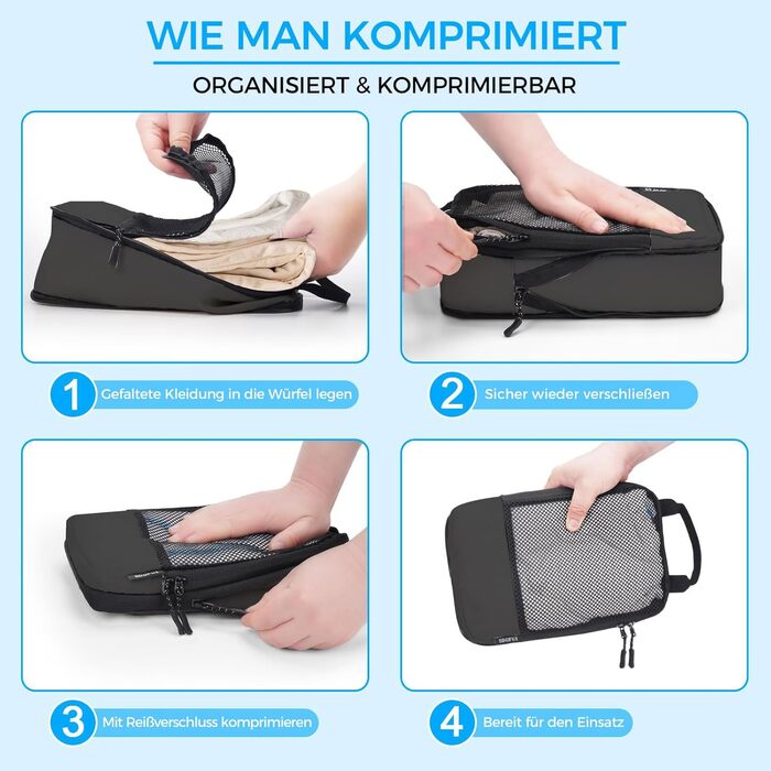 Набір кубиків для пакування багажу BAGLHER - Органайзери для подорожей, водонепроникні, чорні