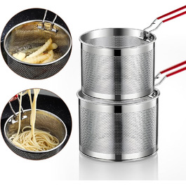 Набір сит для їжі з нержавіючої сталі WIYETY (2 шт.): сито для макаронів, корзина для фритюрниці, кухонне сито, Ø16см + Ø18см