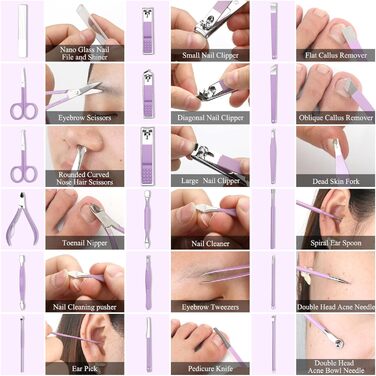 Набір для манікюру та педикюру професійний 18 предметів з кейсом (фіолетовий)