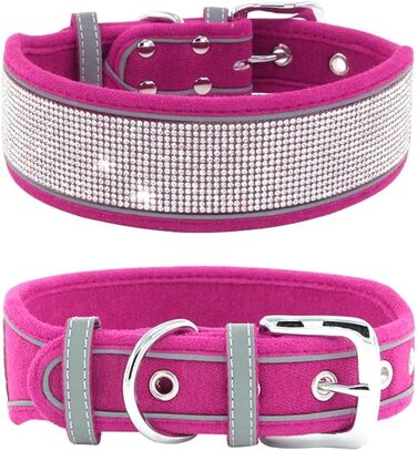 Нашийник для собак Haoyueer з кристалами та стразами, м'яка шкіра, світловідбиваючий, для середніх та великих собак (M: 38,1–48,3 см, Hot M:15-19' Рожевий)