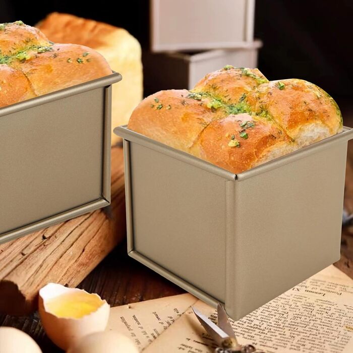 JMIATRY Pullman Loaf Pan with Lid, 240 g, Gold, Non-Stick Coated, Carbon Steel, Loaf Pan for Baking, Toast, Cake, 11 x 11 cm, 2 Pieces