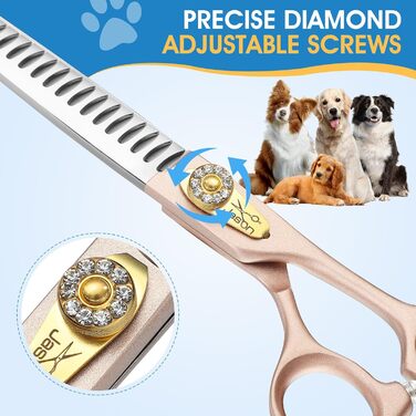Професійна ножиця для грумінгу собак JASON Profi Fellschere - 40 зубців, з японської сталі 440C, 7 дюймів, ергономічна ручка, рожеве золото