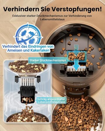 Автомат годівлі для котів з APP та таймером, 6 л / 25 порцій, 3 миски, 3 пакетики силікагелю, система запобігання застряганню, WiFi 2.4G, запис голосу, чорний