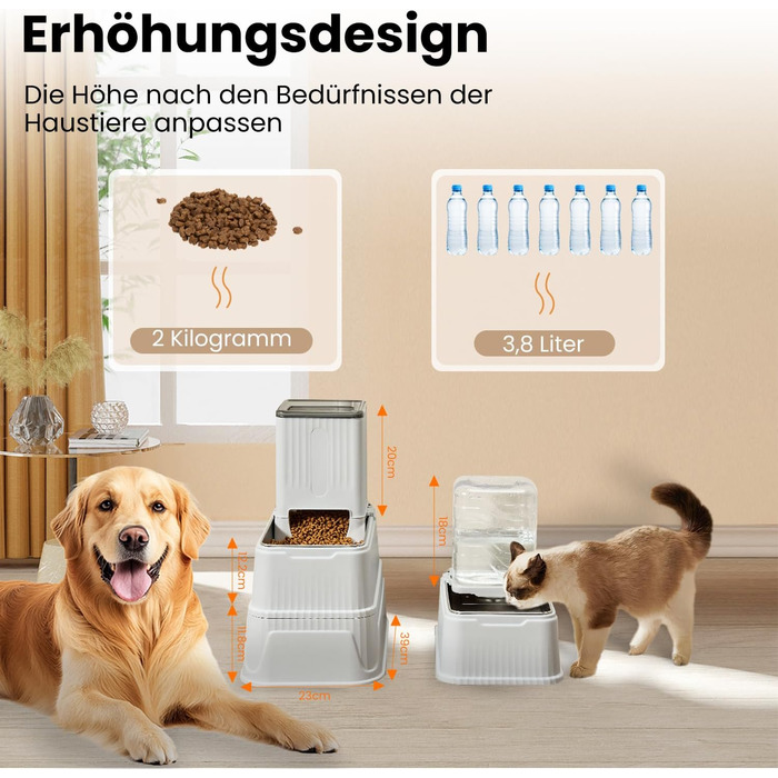 Автоматичний кормушка для собак 7L (2 шт.) з нержавіючою чашею, регульована висота, XXL, для середніх та великих собак та Maine Coon, 39 x 23 x 41 см