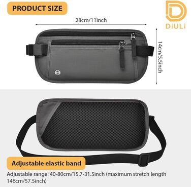 Чоловіча/Жіноча поясна сумка DiULi, чорна/темно-сіра, для подорожей, спорту та активного відпочинку
