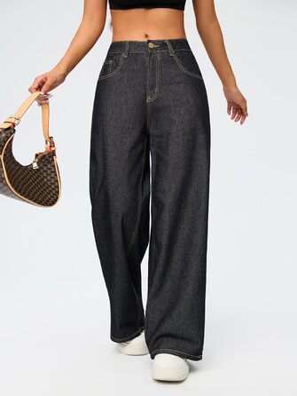 Джинси жіночі Damen Vintage Baggy, широкі, стиль Y2K 90-х, стрейч, чорні (Розмір S)