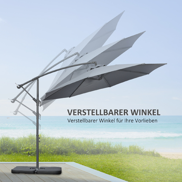 Outsunny Patio Umbrella Ø2.92 m with Hand Crank, Garden Umbrella including Weights & Canopy Cover, Steel Cross Base, Oxford Dark Grey