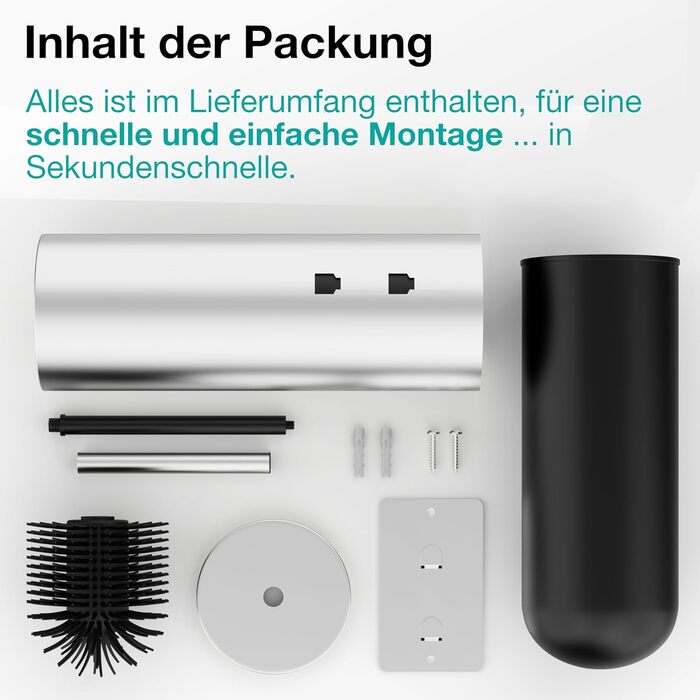 Набір щіток для унітазу Hovea 2 шт. на стіну, чорний колір - силікон та метал, без свердління, кріплення на стікер або шуруп, власник для щітки WC3620 (метал)