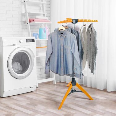 Tatkraft Art Moon Palm - Clothes Drying Rack, Stable, Folding, Ironing Clothes Rack, Capacity 30 kg or 42 Clothes Hangers, Stainless Steel, Compact Foldable, Orange