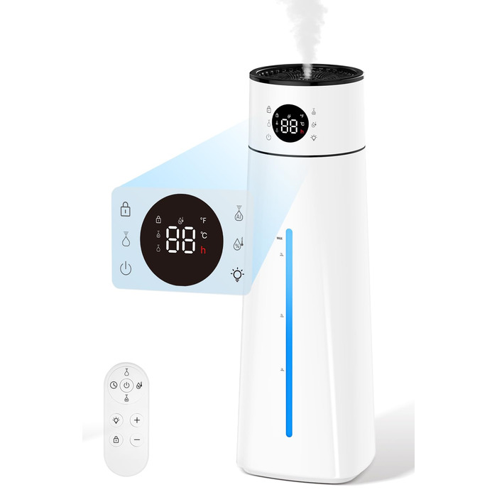 Зволожувач повітря для спальні, 4л, тихий ультразвуковий, з поворотною на 360° форсункою, пультом дистанційного керування, автоматичним вимкненням, 40 годин роботи, таймером, для дитячої кімнати, офісу, рослин