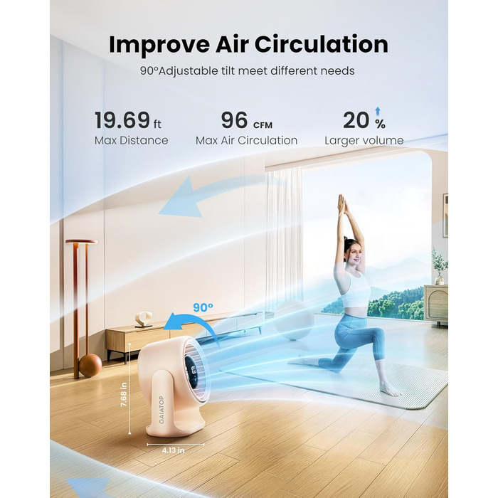 Настільний вентилятор Gaiatop з керуванням Touch, акумулятор 4000 mAh, 5 швидкостей, тихий міні-вентилятор з LED-дисплеєм, нахил 90°, зарядка через USB-C, для офісу, спальні, дому (Рожевий)