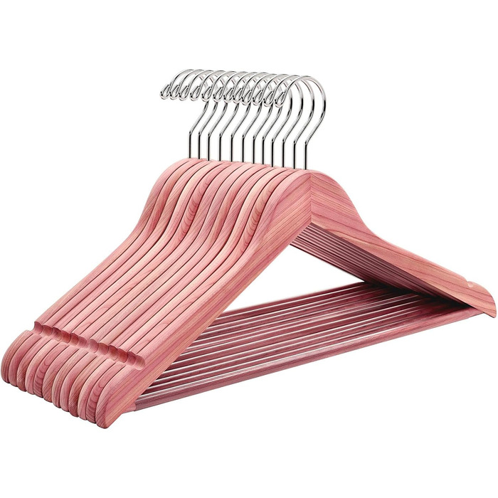 Amber Home 10-Piece 17.5-inch Cedar Wood Clothes Hangers with Non-Slip Notch, Natural Cedarwood Hangers with Round Bar for Suit, T-Shirt, Shirt, Jacket, Coat, Dress, Pants