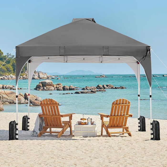 Yaheetech Folding Gazebo 2.4 x 2.4 m Pop-Up Gazebo, Adjustable Height Garden Gazebo, Waterproof & Sun Protection Party Tent Garden Tent with Rolling Carry Bag for Outdoor Market Garden Yard, (Dark Grey, 3x3m)