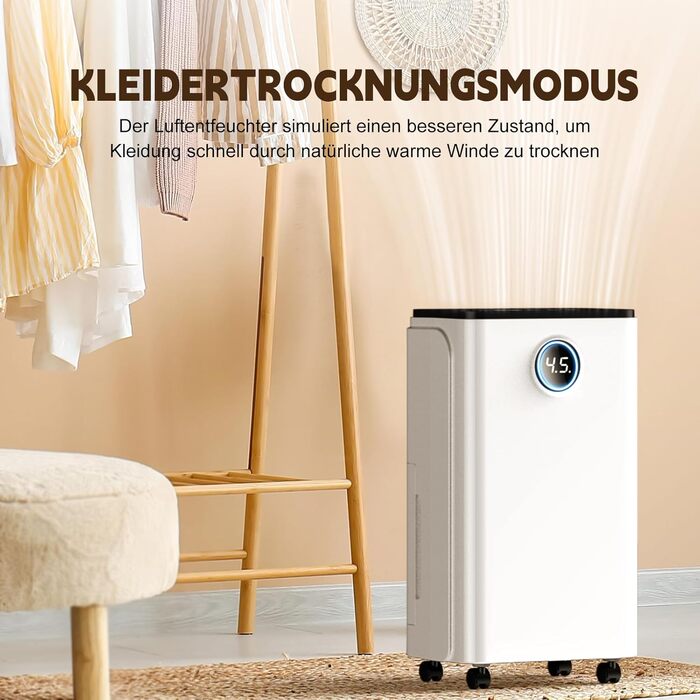 12L/Day Dehumidifier, Auto Dehumidification, 24H Timer On/Off, Continuous Drainage, Powerful Room Dehumidifier with LED Display and Control, Against Moisture