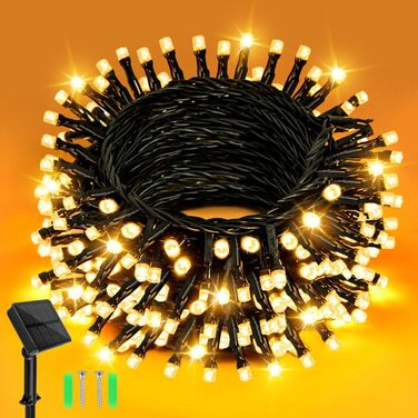 Сонячна гірлянда для зовнішнього використання, 120 LED, холодне біле світло, 8 режимів, для саду, двору, тераси, весільної декорації (5м, тепле біле світло)