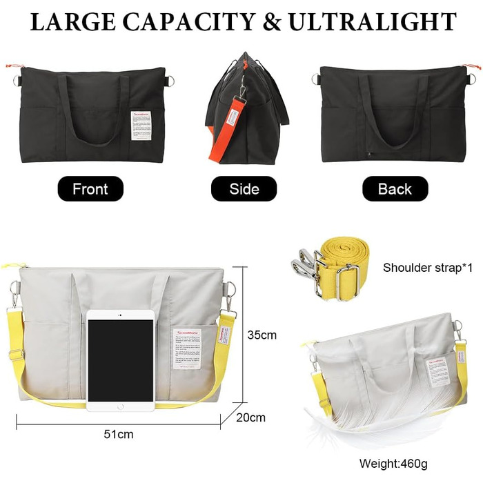 Спортивна сумка Flintronic для жінок, дорожня сумка-мішок, сумка на вихідні, дорожня сумка з чохлом для тележки, водонепроникна спортивна сумка, дорожня сумка, ручна поклажа для спорту, подорожей, літака (сіра)