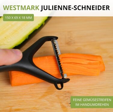 Овочечистка Westmark Julienne Gentle Schwarz - для тонкої нарізки овочів, супів та воку, для правшів та лівшів, нержавіюча сталь
