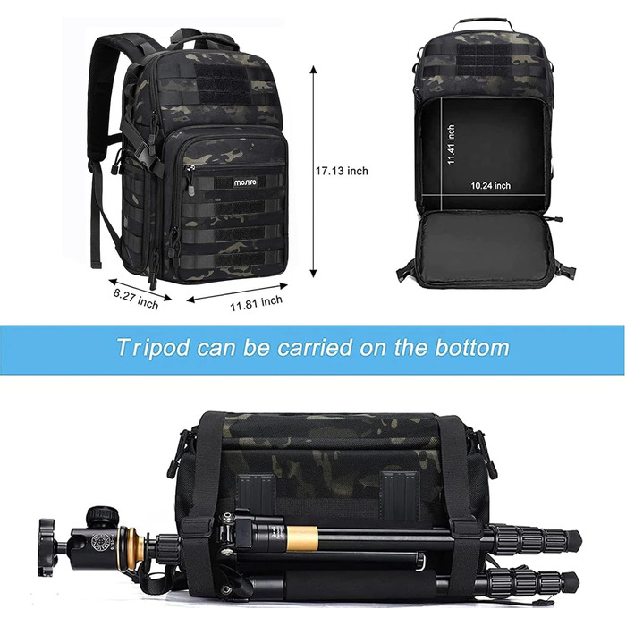 MOSISO Рюкзак для камери, тактичний, сумісний з Canon/Nikon/Sony, відділення для ноутбука 15-16 дюймів, тримач для штатива