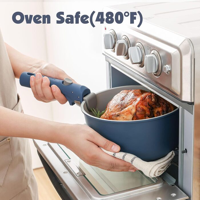 Набір посуду SENSARTE з керамічним покриттям, 17 предметів, антипригарний, знімні ручки, для всіх типів плит, безпечний, сумісний з посудомийною машиною та духовкою (Морський)