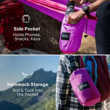 Гамак для кемпінгу Kootek, 227 кг, з ременями та сумкою, для відпочинку на природі, хайкінгу, пляжу, Olive & Dark Khaki (фіолетовий та рожевий, великий)