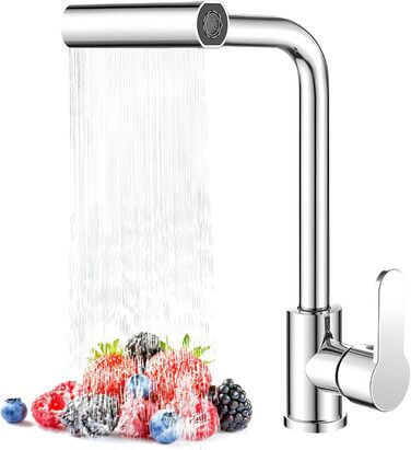 Кухонний змішувач водоспадом Ruimooto з 4 режимами, нержавіюча сталь, 360° обертання, високий тиск