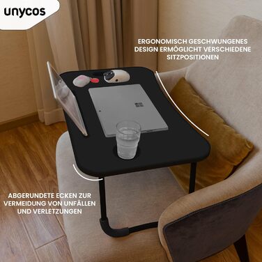 Складаний столик Unycos для сніданку з ручкою та тримачем для напоїв, 60x40x26 см, колір - кістковий білий