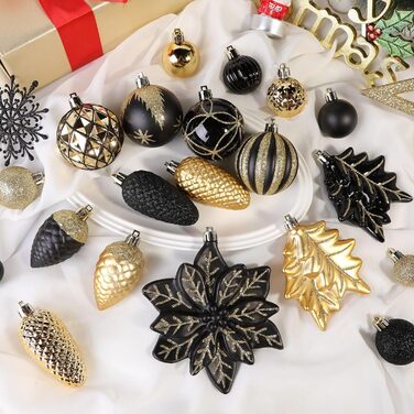 Набір прикрас для ялинки Shareconn: 106 шт., 24 кольори, ударостійкі кулі, декор для ялинки, свята, весілля (чорний та шампань-золото)