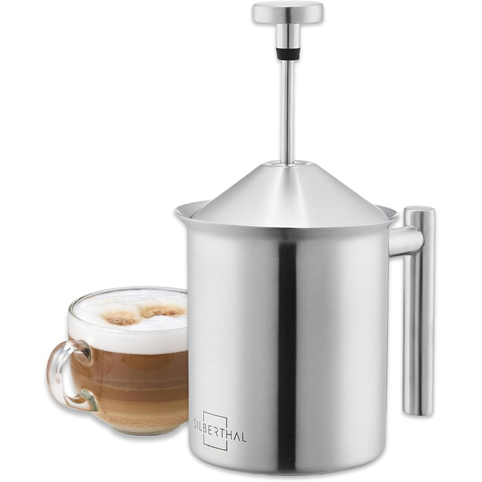 SILBERTHAL Ручний спінювач молока з нержавіючої сталі - 400 мл - для ідеального молочного піноманіття