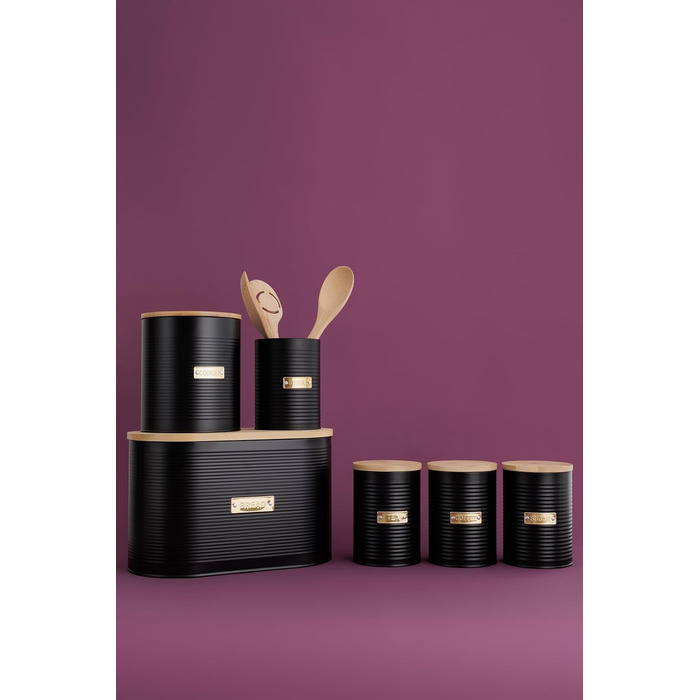 Контейнер для кави TYPHOON OTTO 1.4L з бамбуковим кришками та силіконовим ущільнювачем, декорований, з покриттям зі сталі. Підходить для кавових зерен, меленої кави та капсул. Також для чаю.