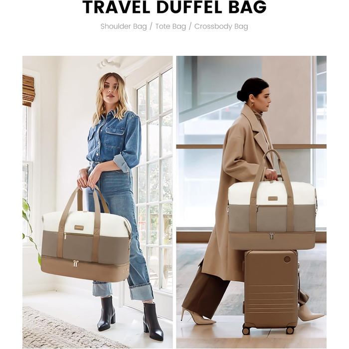 Сумка-мішок LOVEVOOK для жінок, 60L: дорожня, спортивна, для подорожей, з відділенням для взуття (55x42x25cm)