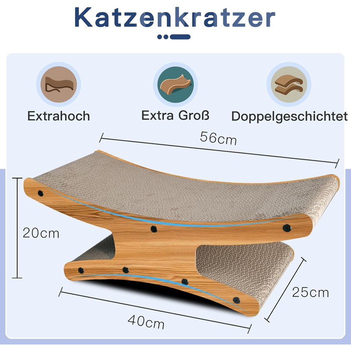 Котяче дряпальний комплекс з будиночком - XL дряпка з картону для кішок 56x26x20 см - Міцне ліжко-дряпка, місце для відпочинку з іграшкою, дерево
