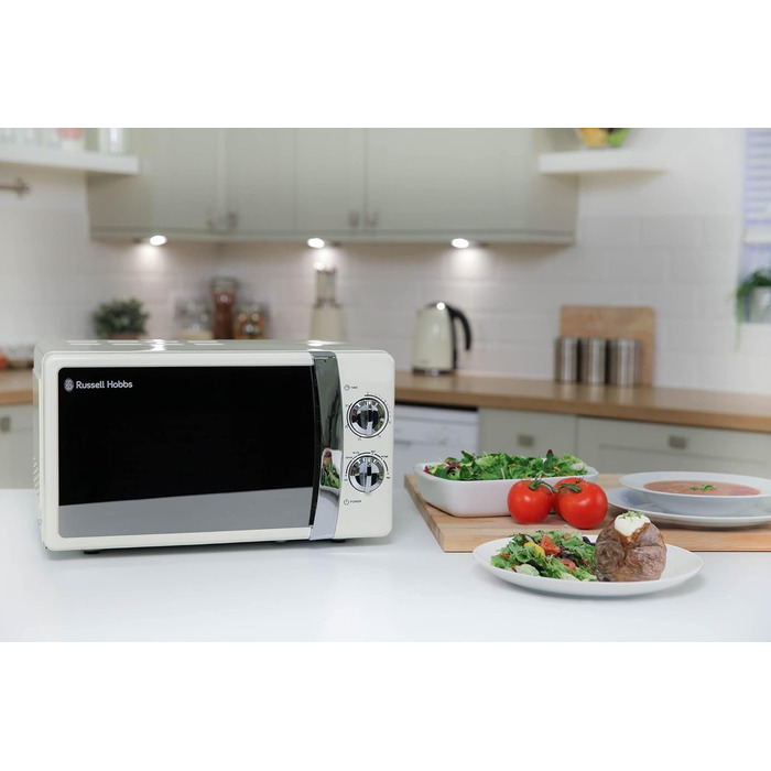 Мікрохвильова піч Russell Hobbs RHMM701C, 17 л, 700 Вт, кремовий колір, 5 рівнів потужності, таймер, функція розморожування