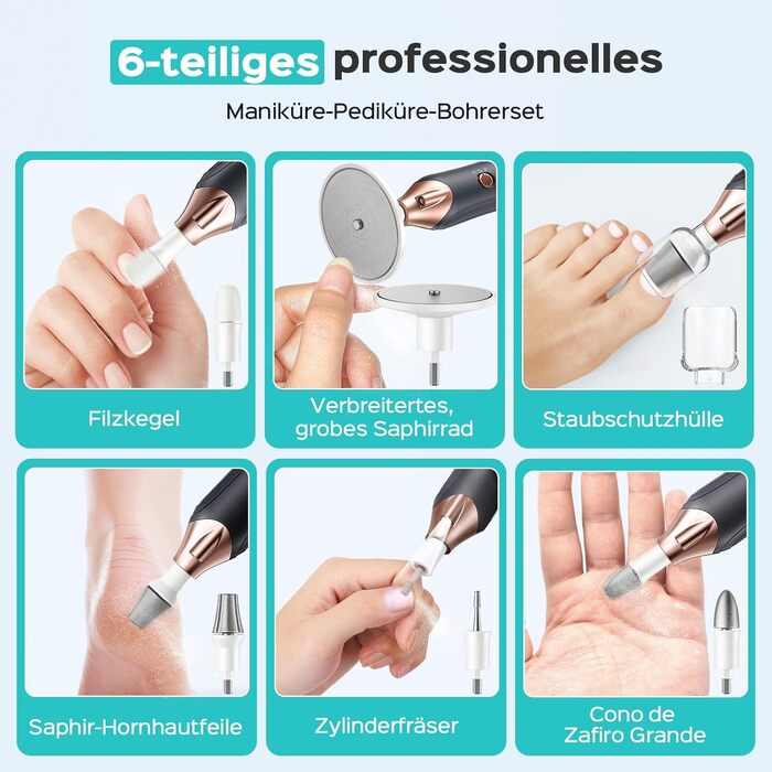 COSLUS C43 Професійний електричний набір для манікюру та педикюру: набір для догляду за ногами, руками та догляду за товстими нігтями, 5 швидкостей, сірий