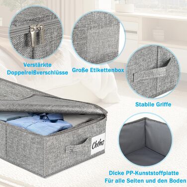 Коробки для зберігання під ліжко з кришкою, 12 см, 4 шт. Складані контейнери для одягу, ковдр та постільної білизни (Сірий)