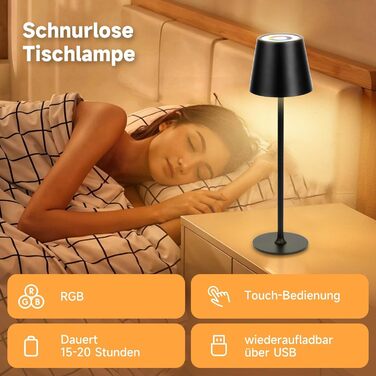 Бездротові LED-лампи настільні, перезаряджаються, 2 шт., 3000K, RGB, USB-C, 5500mAh, вологостійкі, чорні