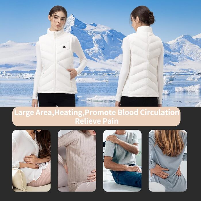 Електрична гріюча жилетка для жінок з акумулятором, легка, з USB-підключенням та кишенями, тепла, Slim Fit, для риболовлі, активного відпочинку, полювання, білого кольору, розмір M