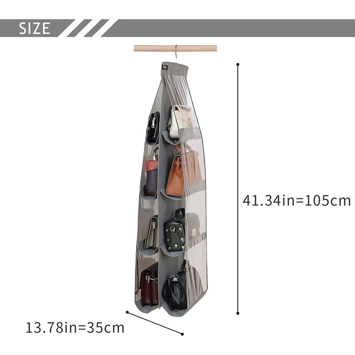 zebricolo 2 Pieces, storage handbags, large, bag storage, space-saving, handbag organizer, grey, handbag storage 2 PCS Storage Handbags-8 Pockets-grey