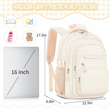 Жіночий рюкзак для школи, коледжу та подорожей, великий, для ноутбука, бежевий