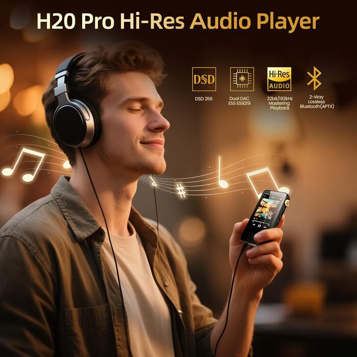 Hi-Res MP3 плеєр HIFI WALKER H20 Pro з Bluetooth, 64GB, Dual ESS DAC, 4.4мм збалансований вихід, 3.2