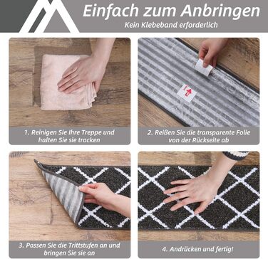 Комплект килимків для сходів COSY HOMEER (15 шт.), 70 x 22 см, антиковзаючі, самоклеючі, машинне прання, 100% поліестер, TPE-підкладка, для дітей, літніх людей та домашніх тварин, чорно-білі