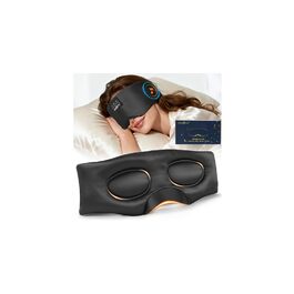 Маска для сну з Bluetooth навушниками Musicozy з 100% шовку Мульбері, 3D маска для сну для тих, хто спить на боці, повна затемненість, без тиску на очі та вуха, м'яка, дихаюча, 14 годин автономної роботи, чорна