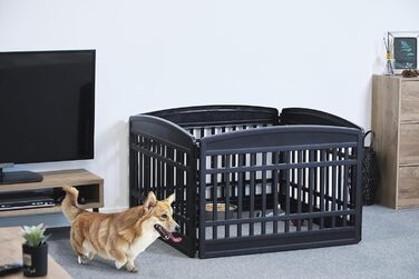 Iris Ohyama Dog Playpen with 6 Panels, 24 inches High, Lockable Door, Cat Enclosure, Dog Crate, Indoor/Outdoor Use, Puppy Playpen, Dog Fence, Puppy Fence, Dog Pen, CI-606E (Black, 24 inches High/4 Panels/No Door)