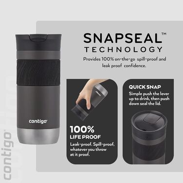 Contigo Byron Snapseal Stainless Steel Travel Mug - Leakproof, Dishwasher Safe Lid, BPA-Free, 590ml - Black