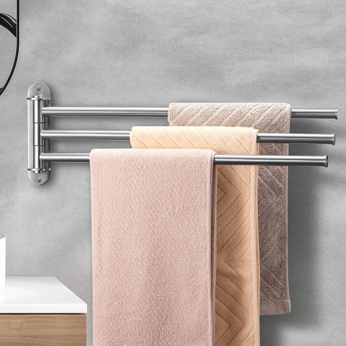 Тримач для рушників у ванну кімнату з 3-ма полицями, поворотний, 40 см, нержавіюча сталь, сріблястий