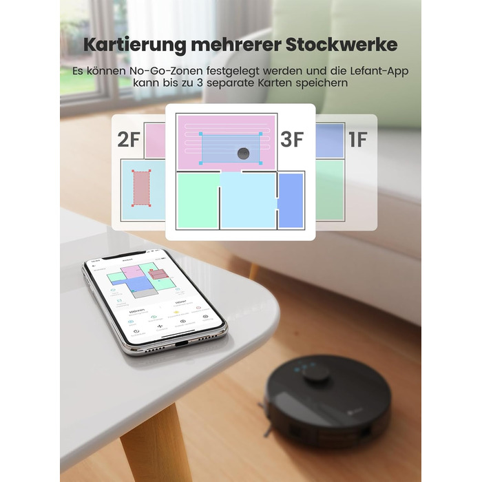 Робот-пилосос Lefant M1 з лазерною навігацією, функцією миття, 5500Pa, 8 зон заборони, керування через додаток/Alexa, для твердих підлог та шерсті тварин